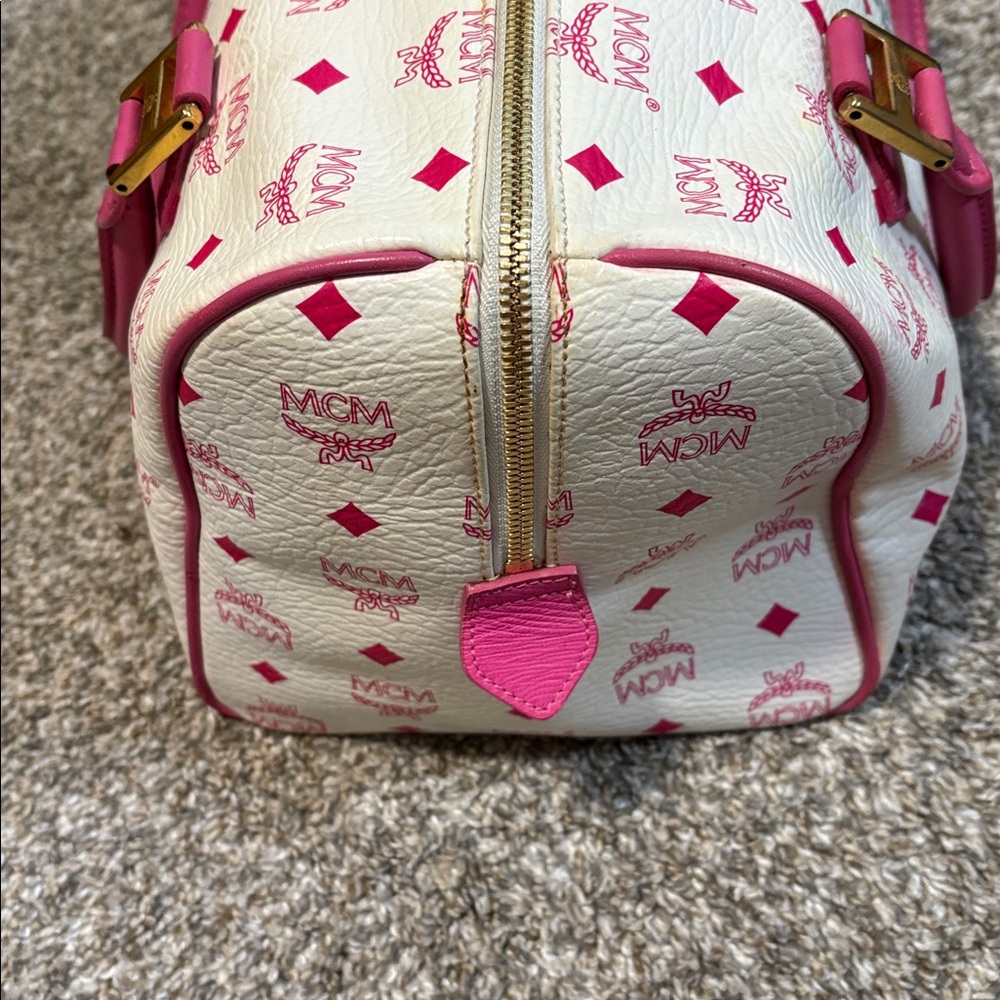 MCM White Satchel with Pink Handles and Multicolor Stripe - Picture 5 of 10